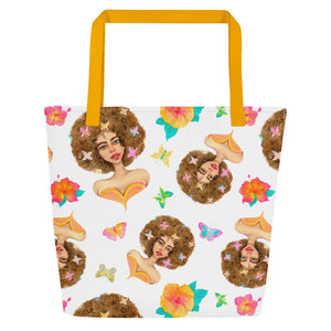 "Flower Power Girl 1" - Large Tote Bag