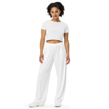 "Say Less" -unisex wide-leg pants (in White)