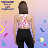 "Be Aware: Breast Care Awareness" -Longline Sports Bra (in White and Pink)