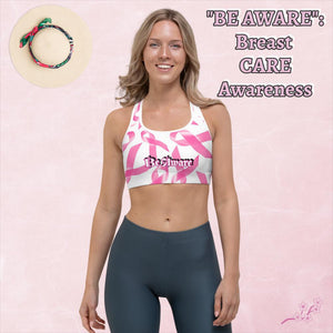 "Be Aware-Breast CARE Awareness" - Sports bra (in White and Pink"