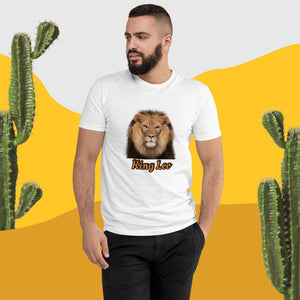 "Leo: King Leo" Men's Fitted Short Sleeve T-shirt (in White w/Brown)