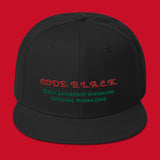 "Code B.L.A.C.K." Snapback Hat (in Black or White with Pan-African Colors)