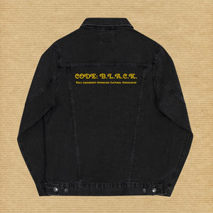 "Code B.L.A.C.K." - Unisex Denim Jacket (in Black or White w/Gold)