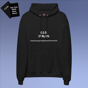 "C.E.O." Hanes Unisex fleece hoodie (in Black w/White)