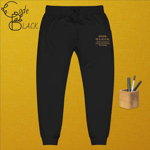 "Code: B.L.A.C.K."  - Heritage Fleece Cotton Unisex fleece sweatpants (Embroidered in Black w/Gold)