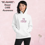 "BE AWARE: Breast CARE Awareness" Gildan Unisex Hoodie (in White, Pink or Grey)/"Caesar Dressing" Style Print)